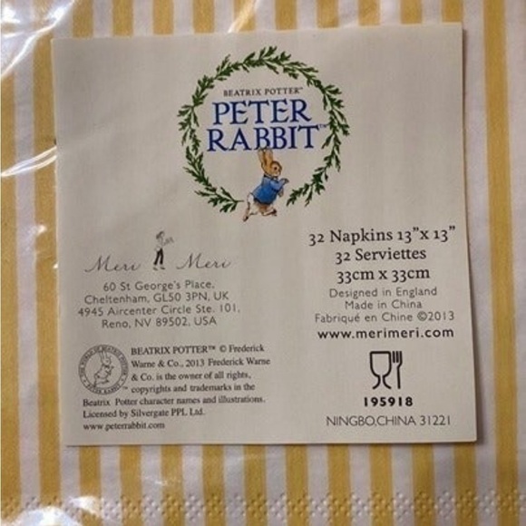 NIP! MERI MERI PETER RABBIT EASTER PAPER PLATES AND NAPKINS - Picture 5 of 9